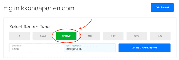 Adding CNAME record on DigitalOcean