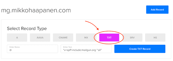 Adding first TXT record on DigitalOcean