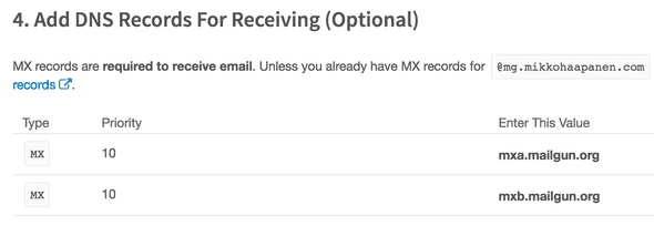 DNS Records on Mailgun