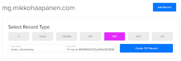 Adding second TXT record on DigitalOcean